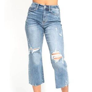 Judy Blue High Waist Distressed Crop Wide Leg Jeans sz 13/31